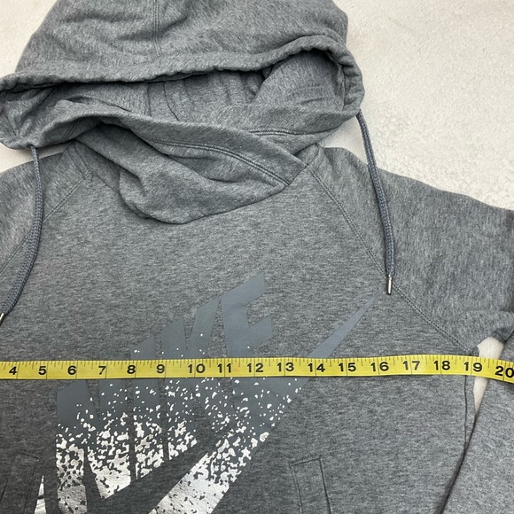 NIKE Gray Cross Neck Metallic Silver Oversized Hood Sweatshirt Woman Small - Picture 7 of 9